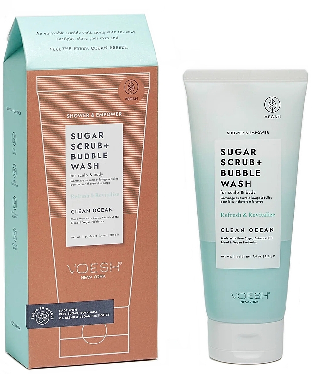 Цукровий скраб для шкіри голови та тіла "Чистий океан" - Voesh Sugar Scrub+Bubble Wash Clean Ocean — фото N1