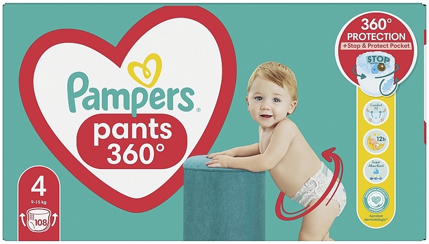 Підгузки-трусики Pants Розмір 4 (Maxi) 9-15 кг, Mega Pack 108 шт. - Pampers — фото N2