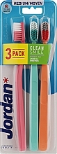 Зубная щетка, средняя, розовая, мятная, оранжевая - Jordan Clean Smile Medium — фото N1