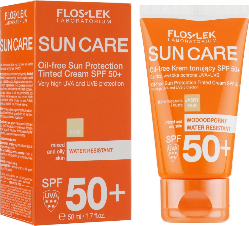 Тонувальний сонцезахисний крем без олії - Floslek Oil-free Sun Protection Tinted Cream SPF 50+ — фото N1