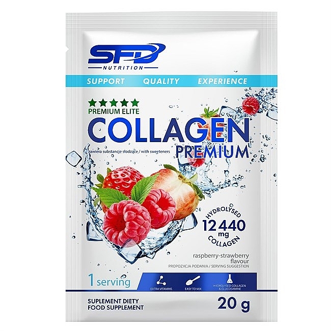 Пищевая добавка "Коллаген премиум", клубника-малина - SFD Nutrition Collagen Premium Raspberry Strawberry (саше) — фото N1