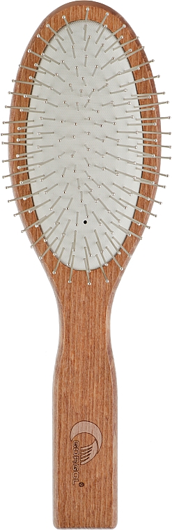 Расческа для волос на резиновой подушке с металлическими зубчиками, 11 рядов, овальная, прямая, темная - Gorgol — фото N1