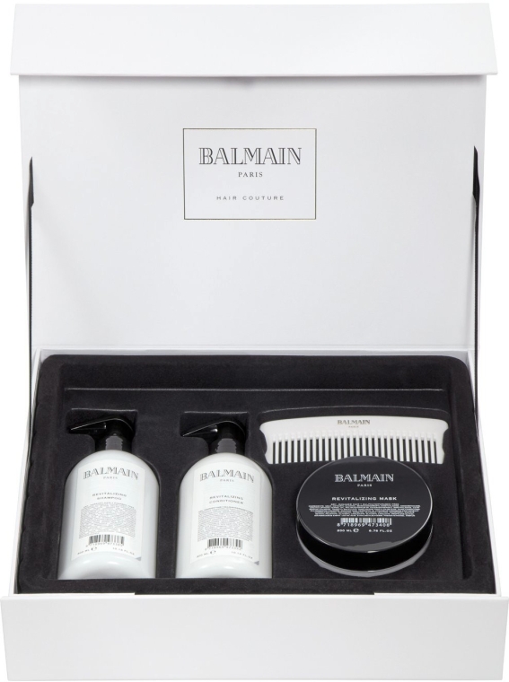 Набор - Balmain Paris Hair Couture Silver Revitalizing Care Set (mask/200ml + h/couture/300ml + shampoo/300ml + brush) — фото N1