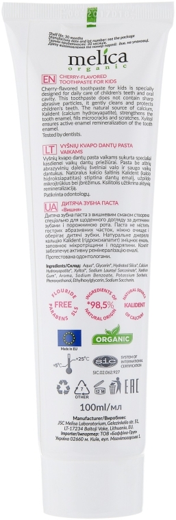 Дитяча зубна паста зі смаком вишні - Melica Organic — фото N3