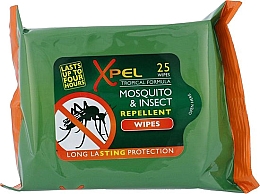 Салфетки от комаров и насекомых, 25 шт - Xpel Tropical Formula Mosquito & Insect Repellent Wipes — фото N1