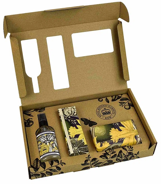 Набір - The English Soap Company Kew Gardens Narcissus Lime Hand Care Gift Box (soap/240g + h/cr/75ml + san/100ml) — фото N2