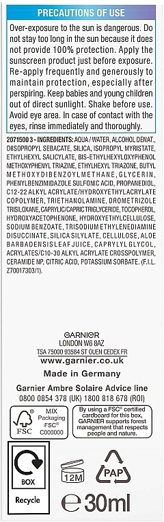 Сонцезахисна невагома сироватка-флюїд з високим ступенем захисту - Garnier Ambre Solaire Invisible Serum Super UV SPF 50+ — фото N5