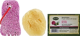 Парфумерія, косметика Набір, мило з ароматом троянди, рожева пенза - Kalliston (soap/100g + stone/1pcs + sponge/1pcs)