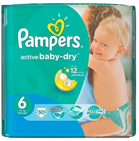 Підгузки Active Baby-Dry Розмір 6 (Extra large) 15+ кг, 56 шт - Pampers — фото N1