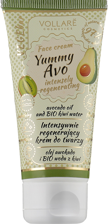 Крем для обличчя відновлювальний з авокадо й ківі - Vollare Cosmetics VegeBar Yummy Avo Regenerating Face Cream — фото N1