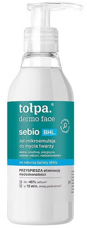 Гель-мікроемульсія для вмивання обличчя - Tolpa Dermo Face Sebio BHL — фото N1