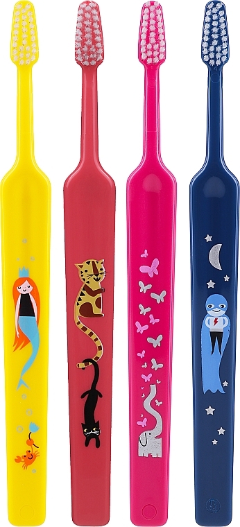 Зубные щетки для детей, желтая + красная + малиновая + синяя - TePe Kids Extra Soft — фото N1
