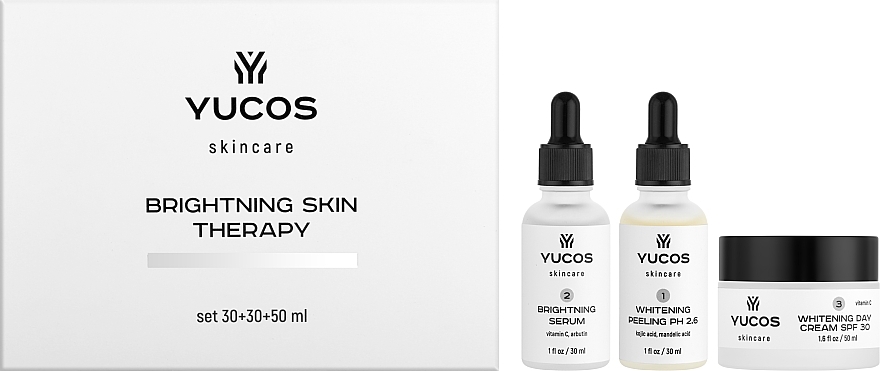 УЦІНКА Набір для освітлення шкіри - Yucos Brightning Skin Therapy (peel/30ml + ser/30ml + cr/50ml) * — фото N1