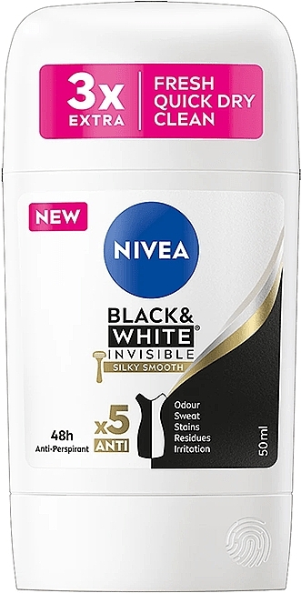 Дезодорант-стік антиперспірант "Ніжність шовку" - NIVEA Black & White Invisible Silky Smooth Deodorant — фото N1