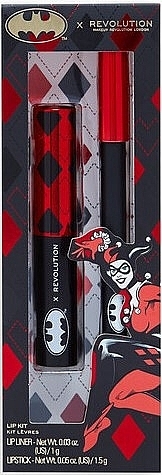 Набір - Makeup Revolution X DC Dangerous Red Harley Quinn Lip Kit (lipstick/1.5 g + lip/liner/1 g) 