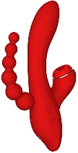 Потрійний вібратор з вакуумною стимуляцією, червоний - Dream Toys Red Revolution Anna — фото N1