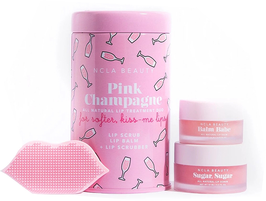 Набор "Розовое шампанское" - NCLA Beauty Pink Champagne (l/balm/10ml + l/scrub/15ml + scrubber) — фото N1