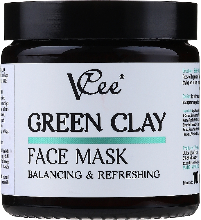 Маска для обличчя із зеленою глиною - VCee Green Clay Face Mask Balancing&Refreshing — фото N1