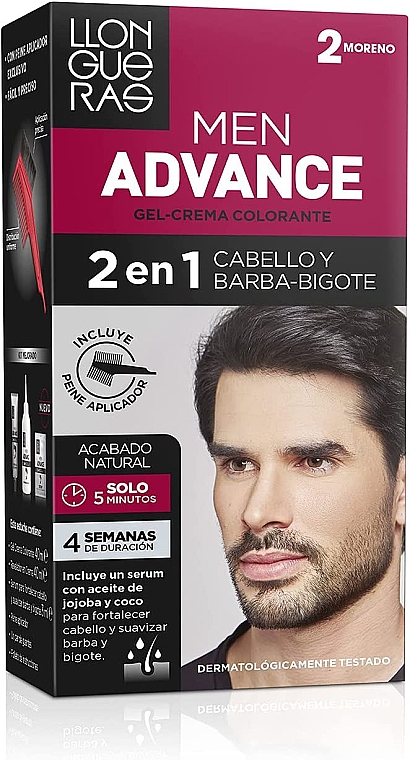 Чоловіча фарба для волосся, бороди та вусів - Llongueras Men Advance 2 In 1 Coloring Cream Gel — фото N1