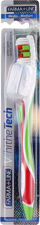 Зубна щітка з ковпачком, червона/зелена - Farma Line White Tech — фото N1