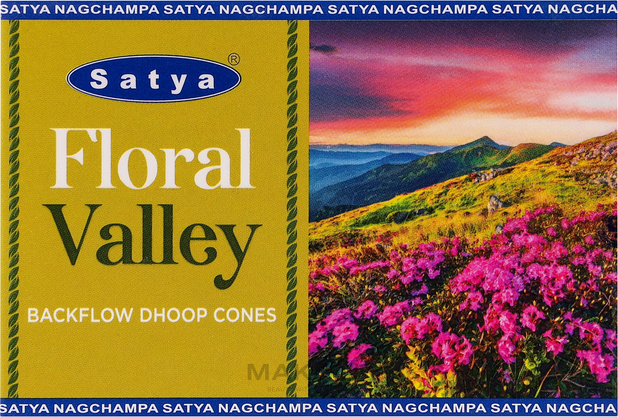 Стелющиеся дымные благовония конусы "Цветочная долина" - Satya Floral Valley Backflow Dhoop Cones — фото 10шт