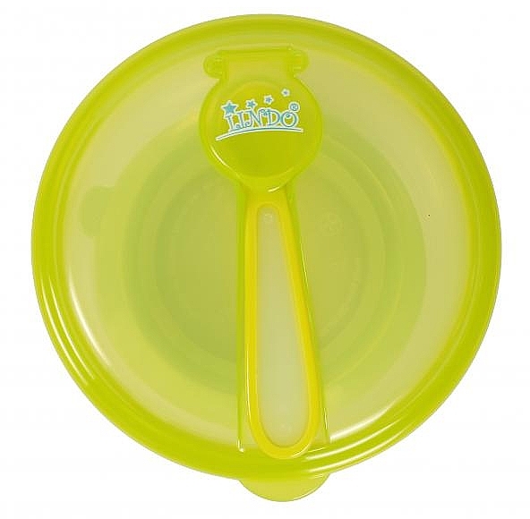 Детская тарелка с крышкой и ложкой на присоске, 400 мл, зеленая - Lindo Рк 037 — фото N2