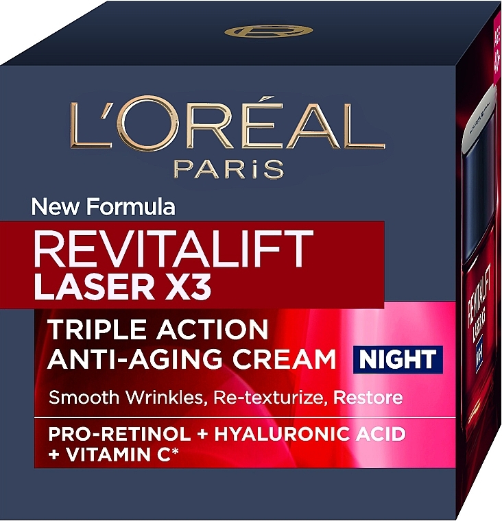 Ночной антивозрастной крем-уход тройного действия для кожи лица - L'Oreal Paris Revitalift Laser Х3  — фото N2