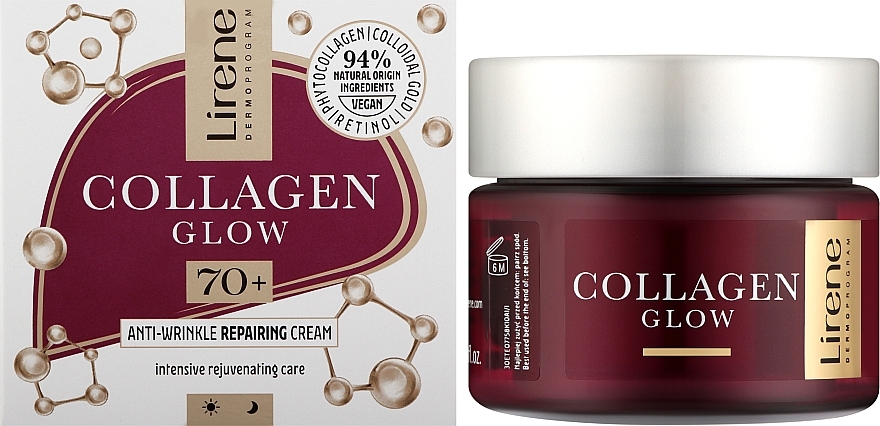 Відновлюючий крем для обличчя проти зморшок 70+ - Lirene Collagen Glow Anti-Wrinkle Repairing Cream — фото N2