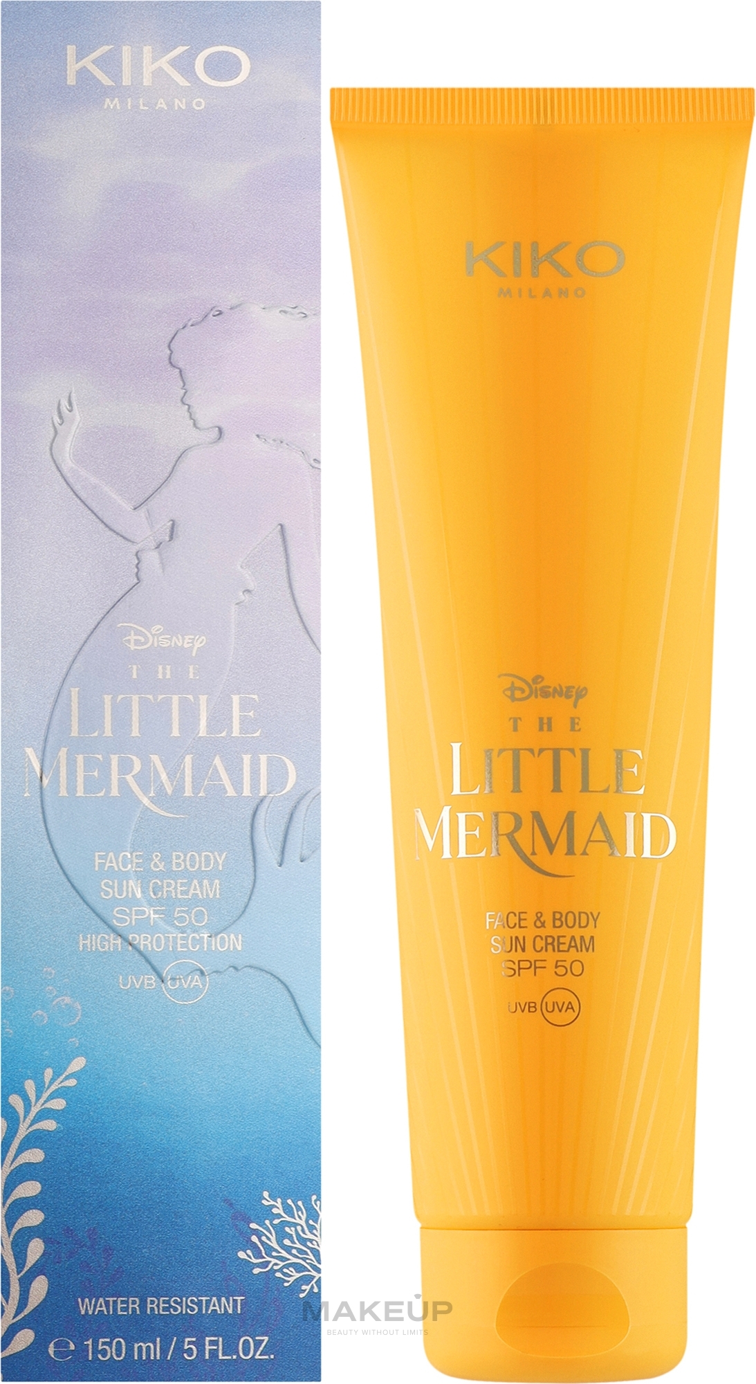 Водостойкий солнцезащитный крем для лица и тела - Kiko Milano Disney The Little Mermaid Face & Body Sun Cream SPF 50 — фото 150ml