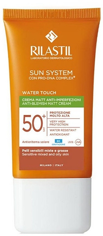 Солнцезащитный матирующий крем для кожи с несовершенствами SPF 50+ - Rilastil Sun Sуstem Water Touch Anti-Blemish Matt Cream SPF 50+ — фото N1