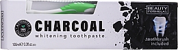 Набор с зеленой зубной щеткой - Beauty Formulas Charcoal (toothbrush/1pcs + toothpaste/100ml) — фото N2