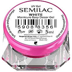 Гель для дизайну нігтів - Semilac Manicure Easy Decor Gel White — фото N1