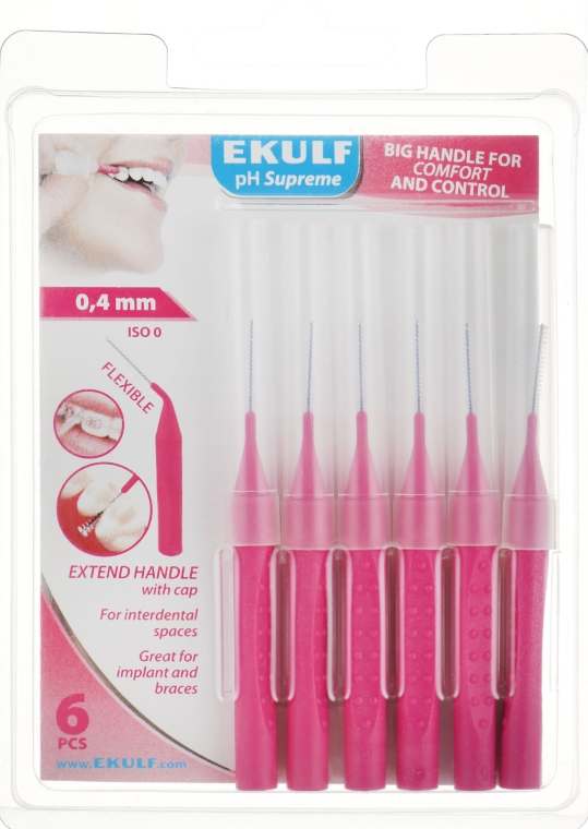 Щетки для межзубных промежутков, 0.4 мм, розовые - Ekulf Ph Supreme