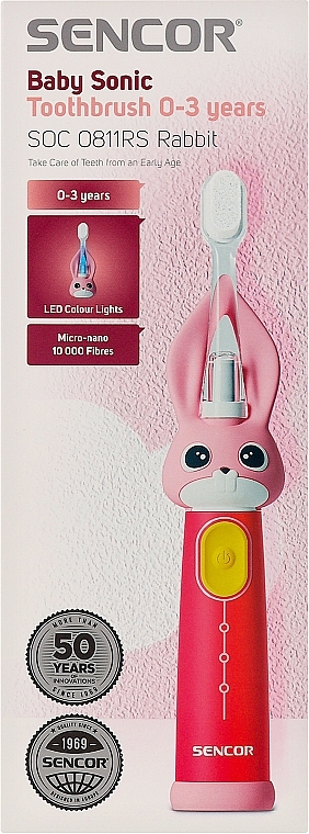 Дитяча електрична зубна щітка, до 3 років, рожева - Sencor Baby Sonic Toothbrush 0-3 Years SOC 0811RS Rabbit — фото N2