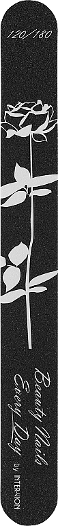 Пилочка для ногтей 120/180, черная с белой розой - Inter-Vion — фото N1