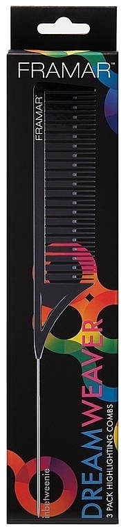 Набор расчесок для набора прядей при мелировании и окрашивании, черный, 3 шт - Framar Dreamweaver Highlight Comb Set Black — фото N1