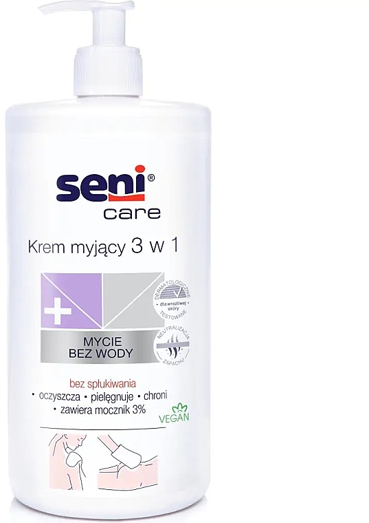 Очищающий крем без необходимости смывания - Seni Care 3% Urea Cleansing Cream 3in1 — фото N2