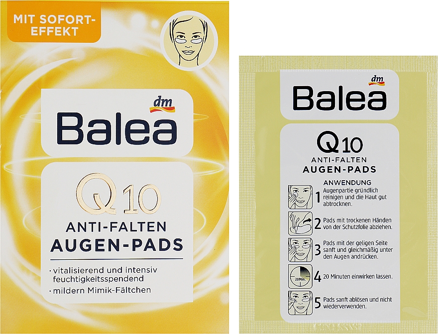 Патчі для шкіри навоколо очей з Q10 проти зморщок - Balea Augen Pads Q10 Anti-Falten — фото N2