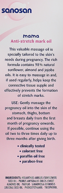 УЦІНКА Олія від розтяжок для вагітних - Sanosan Mama Anti-Stretch Mark Oil * — фото N3