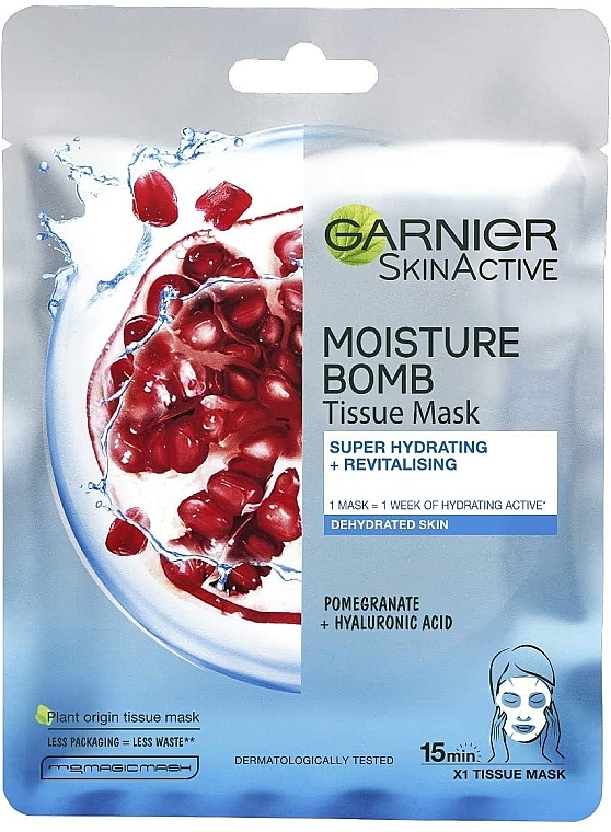 Тканевая маска с экстрактом граната - Garnier Skin Active Pomegranate Moisture Bomb Eye Tissue Mask — фото N2