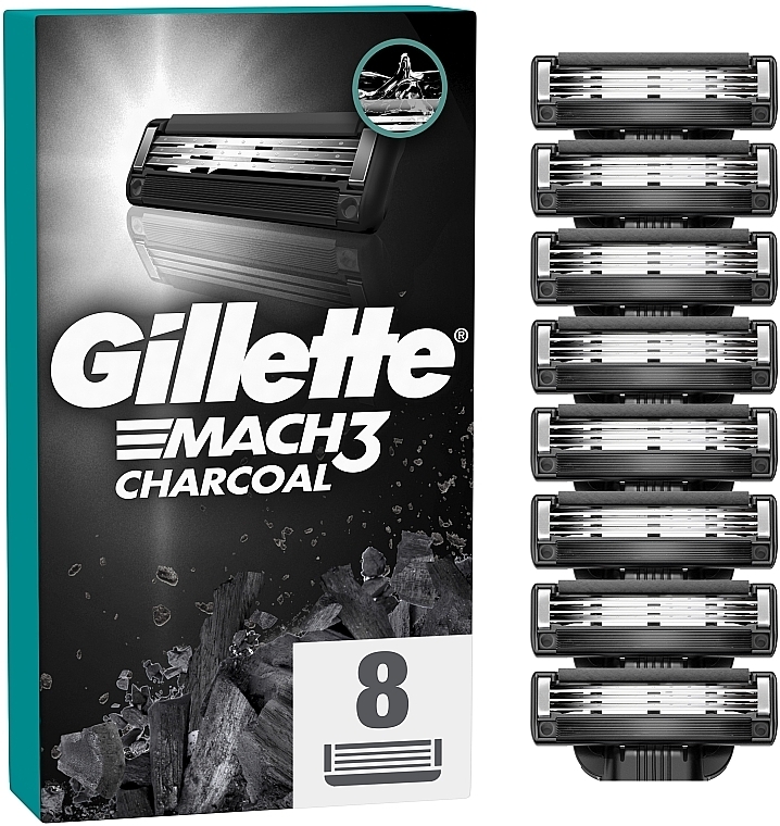 Змінні касети для гоління, 8 шт. - Gillette Mach3 Charcoal — фото N1