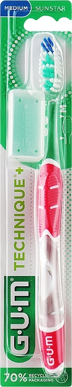 Зубная щетка, средней жесткости "Technique+", розовая - G.U.M Medium Regular Toothbrush — фото N1