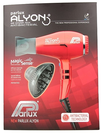 Фен для волосся, з дифузором, червоний - Parlux Parlux Alyon Air Ionizer Tech Midnight Red & Diffuser — фото N1