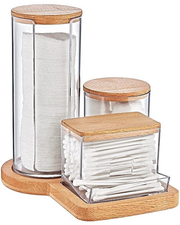 Органайзер-набор из трех частей 17х7,5х20 см, прозрачный с деревянной крышкой - BoxUp FT-211 — фото N4