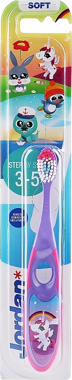 Детская зубная щетка Step 2 (3-5) мягкая, фиолетовая, единорог - Jordan — фото N1