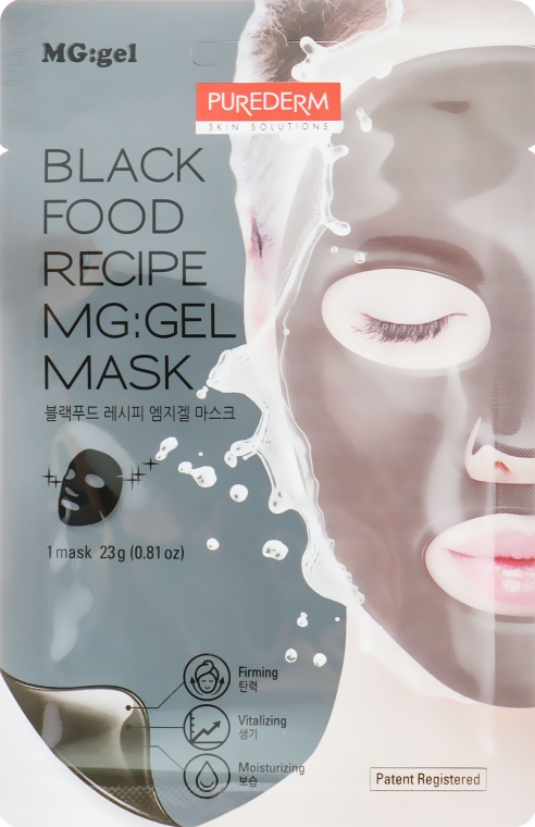 Маска живильна з чорним комплексом для обличчя на тканинній основі з гелевим просоченням - Purederm Black Food Recipe Gel Mask — фото N1