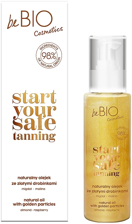Натуральна живильна олія для тіла - BeBio Start Your Safe Tanning Natural Oil With Golden Particles — фото N1