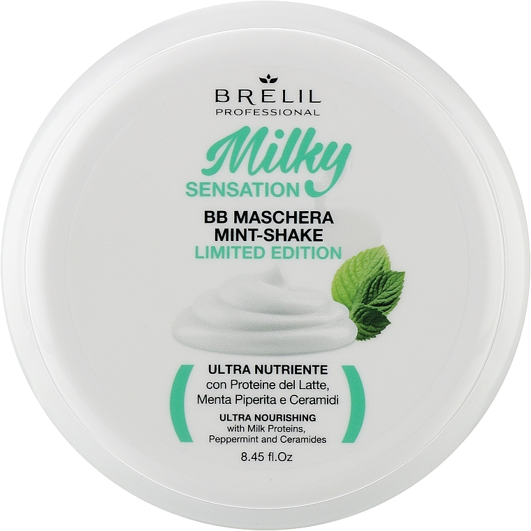 Освіжальна відновлювальна маска для волосся, з м'ятою та молочними протеїнами - Brelil Milky Sensation BB Mask Mint-Shake Limitide Edition — фото N1