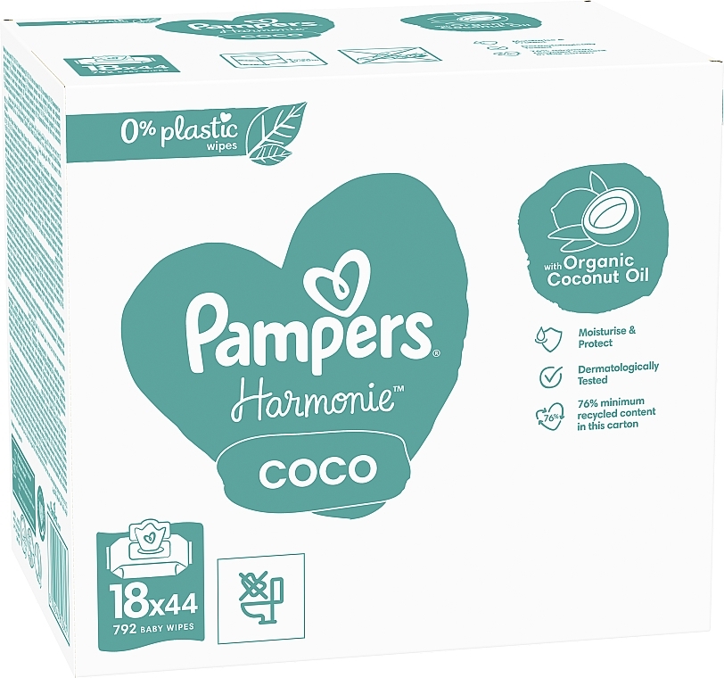 Детские влажные салфетки, 18x44 шт. - Pampers Harmonie Coco Baby Wipes — фото N8