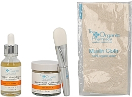 Набор для ухода за кожей лица - The Organic Pharmacy Brighten & Glow Kit (ser/30ml + mask/60ml + towel/1pcs + brush/1pcs) — фото N2